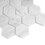 Marble Tiles - White Carrara Hexagon Marble Mosaic Tiles 76x76mm - intmarble