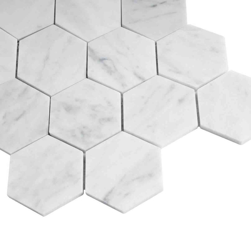 Marble Tiles - White Carrara Hexagon Marble Mosaic Tiles 76x76mm - intmarble