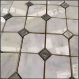 Marble Tiles - Octagon White Carrara Marble Mosaic Tile Grey Dots 50x50x10mm - intmarble