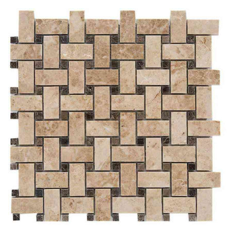 Marble Tiles - Cappuccino Polished Basketweave Marble Mosaic - intmarble