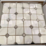 Marble Tiles - Octagon White Carrara Marble Mosaic Tile Grey Dots 50x50x10mm - intmarble