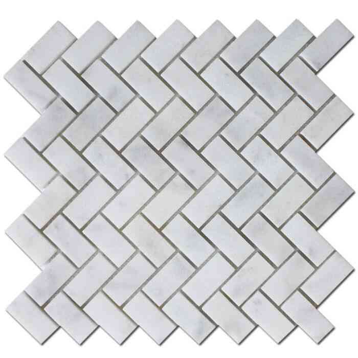 Marble Tiles - White Carrara Polished Marble Herringbone Mosaic Tiles - intmarble