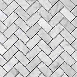 Marble Tiles - White Carrara Polished Marble Herringbone Mosaic Tiles - intmarble