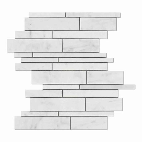 Marble Tiles - White Carrara Polished Random Marble Mosaic Tiles - intmarble
