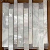 Marble Tiles - White Carrara Polished Random Marble Mosaic Tiles - intmarble