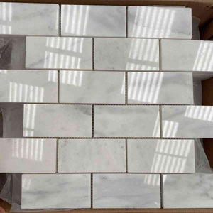 Marble Tiles - White Carrara Polished Subway Marble Mosaic Tiles 50x100x10mm - intmarble