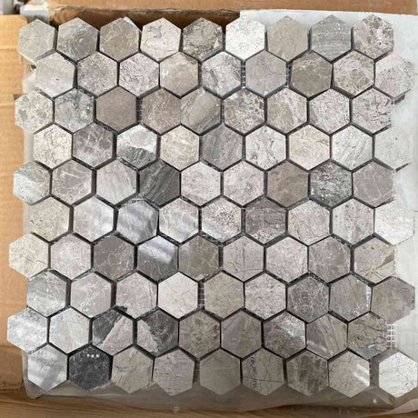 Marble Tiles - Wood Marble Polished Mini Hexagon Marble Mosaic Tiles 26x26 - intmarble