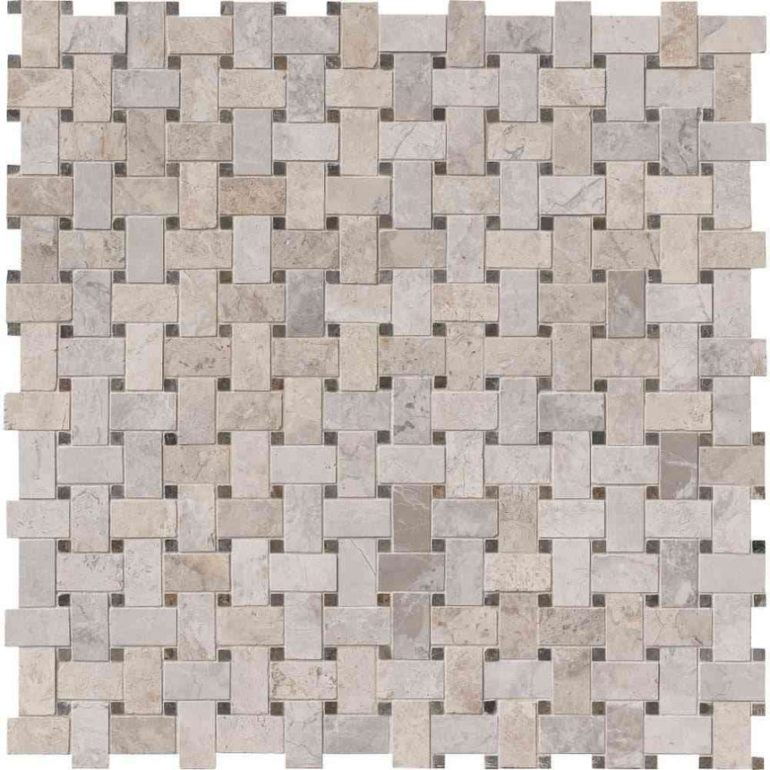 Marble Tiles - Tundra Honed Basketweave Marble Mosaic Tiles - intmarble