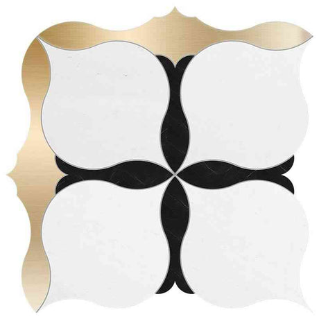 Marble Tiles - Bianco Sivec, Brass, Black Multi Finish Marble Waterjet Decos - intmarble