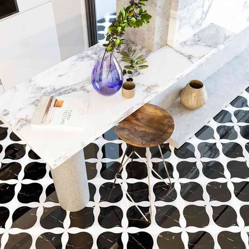 Marble Tiles - Black, Silver, Bianco Sivec Multi Finish Marble Waterjet Decos - intmarble
