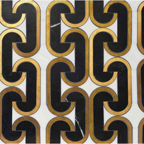 Marble Tiles - Nero Black, Bianco Sivec, Brass Honed Marble Waterjet Decos - intmarble