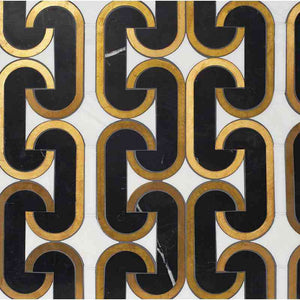 Marble Tiles - Nero Black, Bianco Sivec, Brass Honed Marble Waterjet Decos - intmarble
