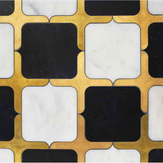 Marble Tiles - Nero Black, Carrara, Brass Honed Marble Waterjet Decos - intmarble