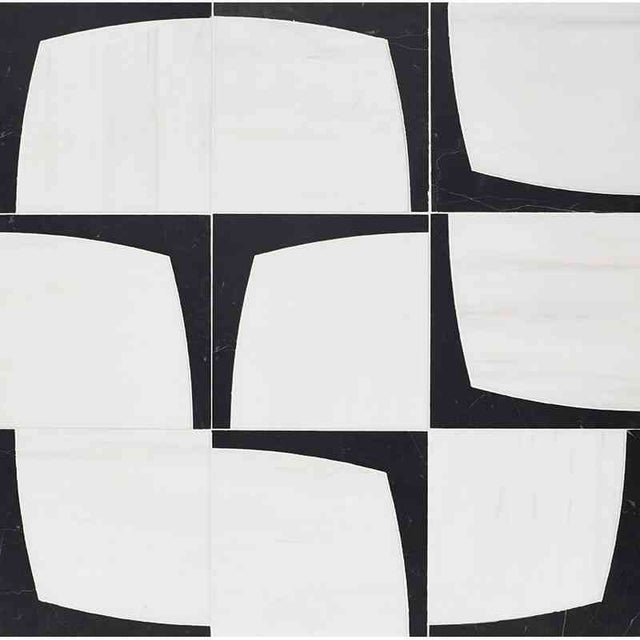 Marble Tiles - Nero Black Honed, Bianco Sivec Honed Waterjet Decos - intmarble