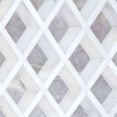 Marble Tiles - Diamond Decor Mix Pattern Mosaic Sivec, Carrara, Bardiglio Marble - intmarble