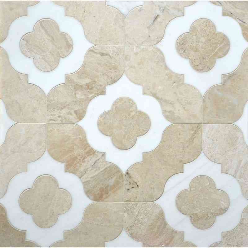 Marble Tiles - Large Daisy Marble Decor Pattern Royal Bianco Sivec Waterjet - intmarble