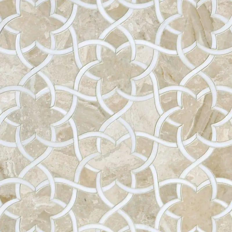 Marble Tiles - Daisy Star Waterjet Royal Bianco Sivec Honed Marble Decor - intmarble
