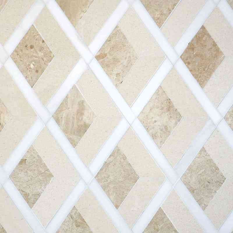 Marble Tiles - Diamond Decor Mix Pattern Mosaic Snow, Royal, Dolomite Marble - intmarble