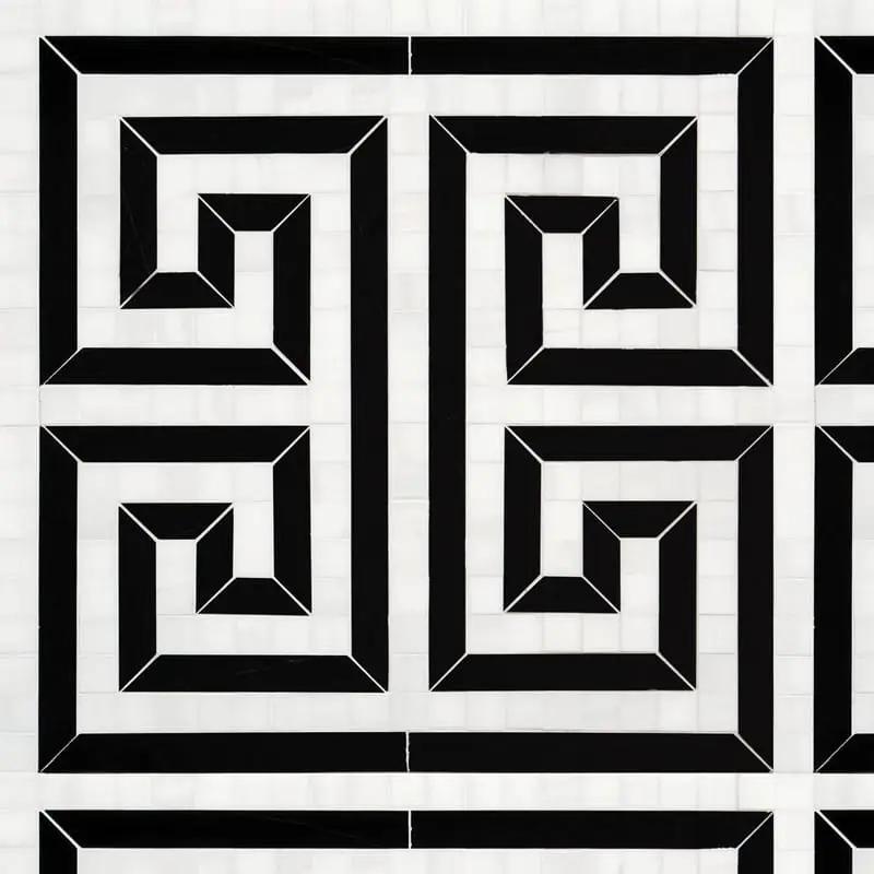 Marble Tiles - Greek Key Black Marble, Bianco Sivec Marble Pattern - intmarble