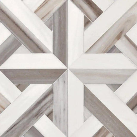 Marble Tiles - Greek Pattern Skyfall Bianco Sivec Waterjet Decor - intmarble