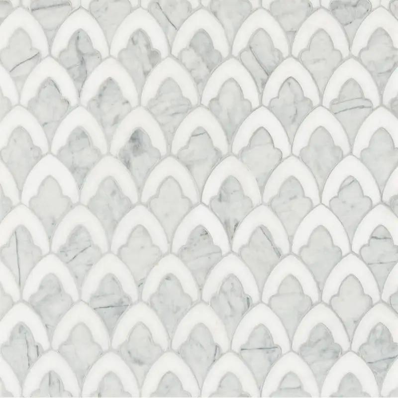 Marble Tiles - Zen Decor Marble Waterjet Pattern Snow White Carrara CD Marble - intmarble