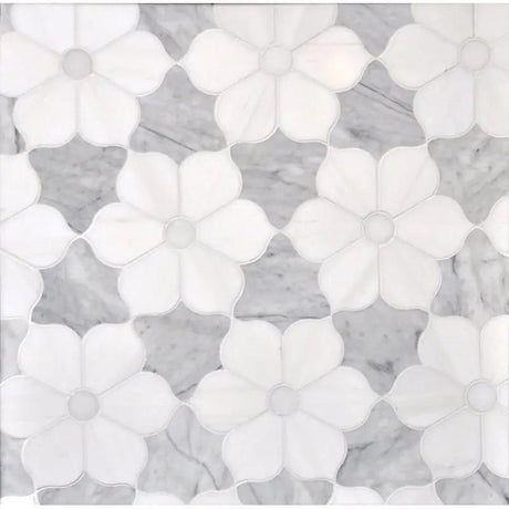 Marble Tiles - Buttercup Flower Waterject Decor Of Carrara Cd Bianco Sivec Marble - intmarble