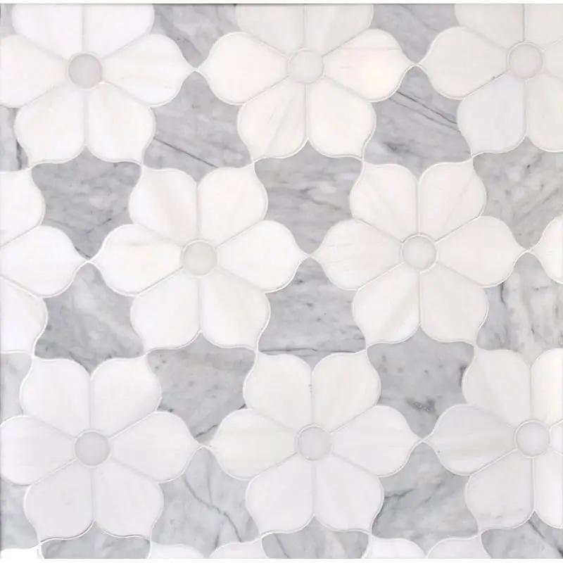Marble Tiles - Buttercup Flower Waterject Decor Of Carrara Cd Bianco Sivec Marble - intmarble