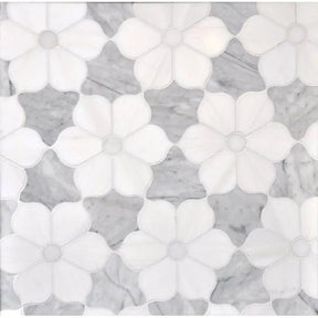 Marble Tiles - Buttercup Flower Waterject Decor Of Carrara Cd Bianco Sivec Marble - intmarble