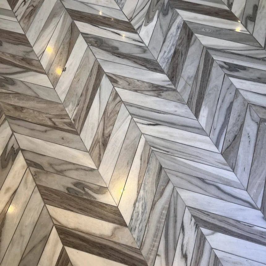 Marble Tiles - Skyline Vein Cut Chevron Marble Waterjet Decos - intmarble