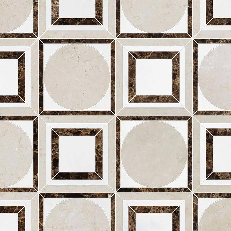Marble Tiles - Rounded Square Waterjet  Crema Marfil Emperador Bianco Sivec Marble Decor - intmarble