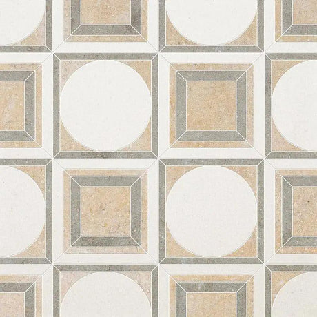 Marble Tiles - Rounded Square Waterjet Jura Olive Snow Limestone Decor - intmarble