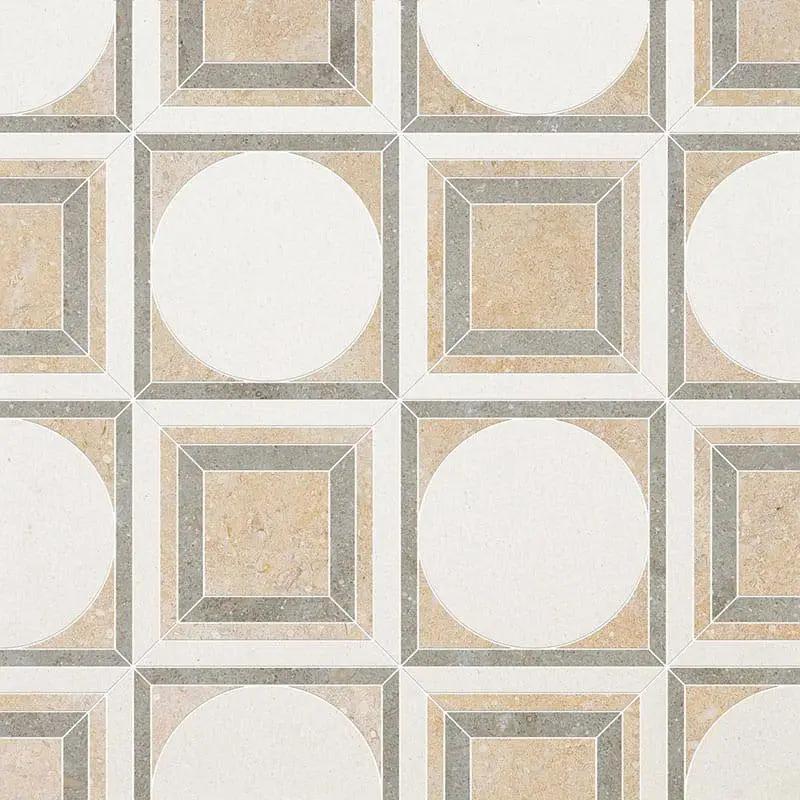 Marble Tiles - Rounded Square Waterjet Jura Olive Snow Limestone Decor - intmarble