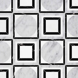 Marble Tiles - Rounded Square Waterjet  Black Carrara Thassos Marble Decor - intmarble