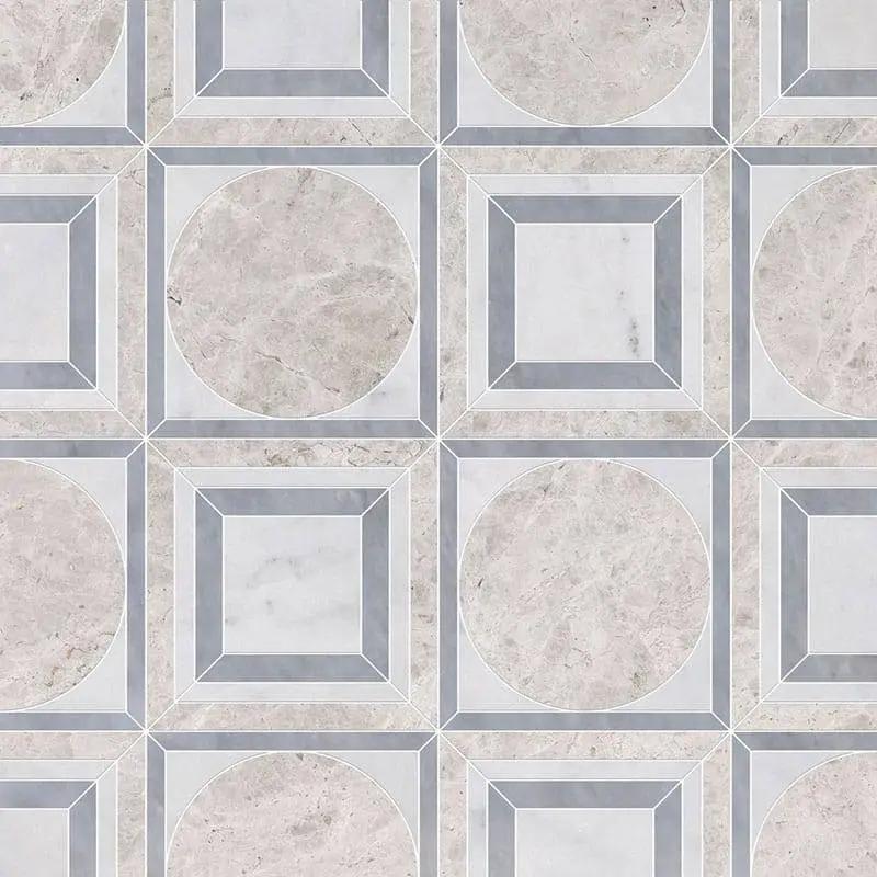 Marble Tiles - Rounded Square Waterjet Royal Silver Bardiglio Carrara Marble Decor - intmarble