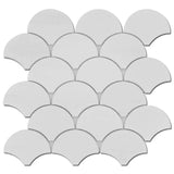 Marble Tiles - Scallop Snow White Fish Scale Scallop Marble Mosaic - intmarble