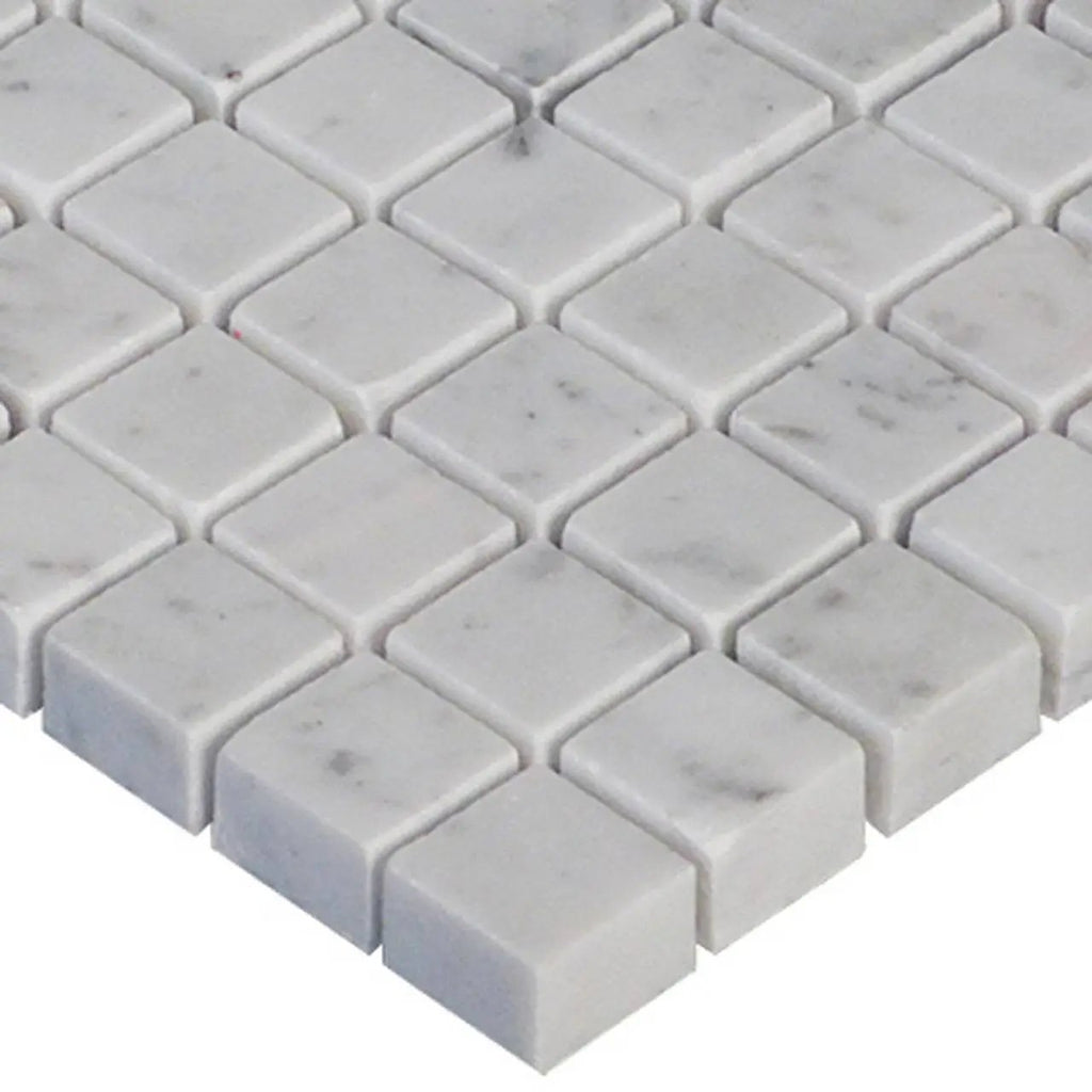 Marble Tiles - White Carrara Semi Polished Marble Mosaic Tiles 9x9x10mm - intmarble