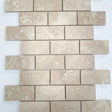 Marble Tiles - Ivory Honed Filled Travertine Mosaic Tiles 50x100x10mm - intmarble