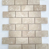 Marble Tiles - Ivory Honed Filled Travertine Mosaic Tiles 50x100x10mm - intmarble