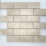 Marble Tiles - Ivory Honed Filled Travertine Mosaic Tiles 50x100x10mm - intmarble