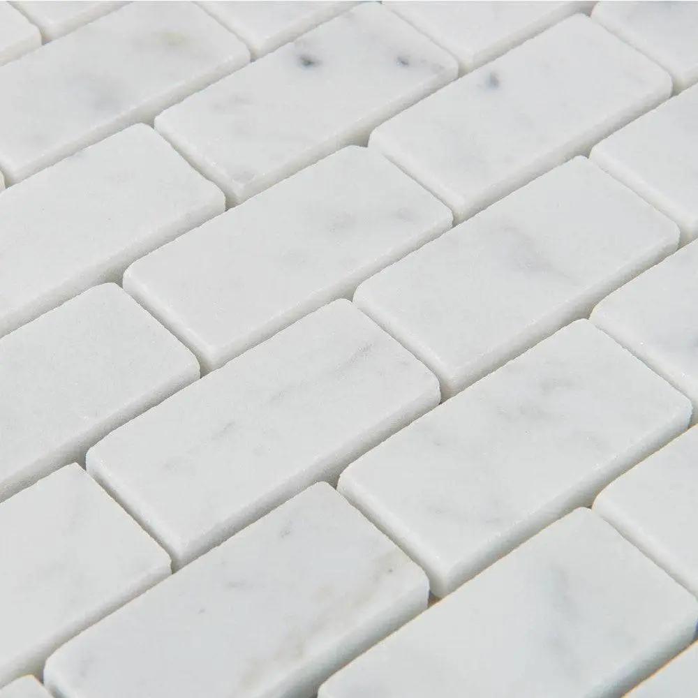 Marble Tiles - Bianco Carrara Marble Mini Subways Honed Marble Mosaic Tiles - intmarble