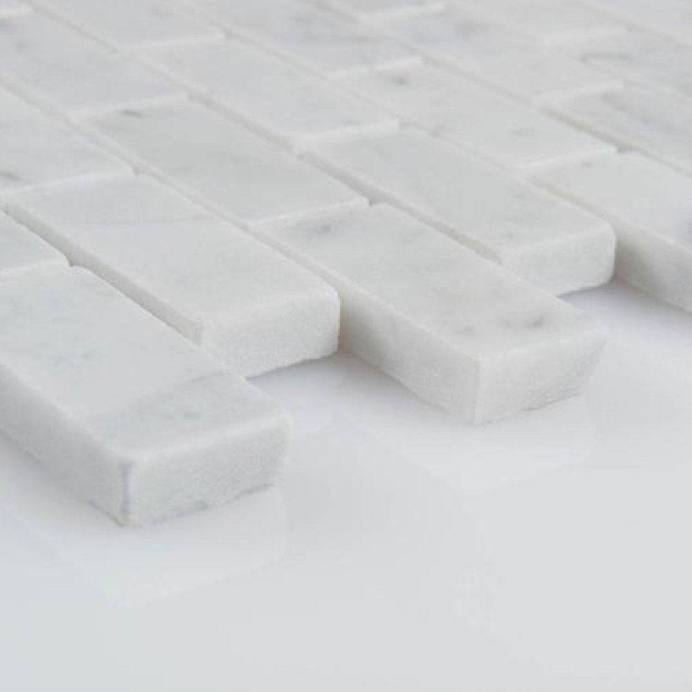 Marble Tiles - Bianco Carrara Marble Mini Subways Honed Marble Mosaic Tiles - intmarble