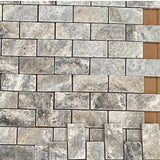 Marble Tiles - Tumbled Silver Romano Travertine Mosaic Tiles 50x100x10mm - intmarble