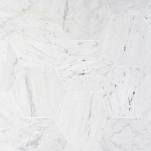Marble Tiles - Bianco Carrara Waterjet Hexagon Marble Tiles 200x200x10mm - intmarble