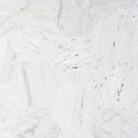 Marble Tiles - Bianco Carrara Waterjet Hexagon Marble Tiles 200x200x10mm - intmarble