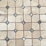 Marble Tiles - Octagon Crema Marfil Mosaic Tile Grey Dots 50x50x10mm - intmarble