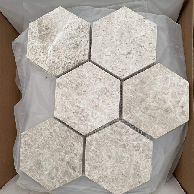 Marble Tiles - Royal Silver Hexagon Marble Tile 100x100mm - intmarble