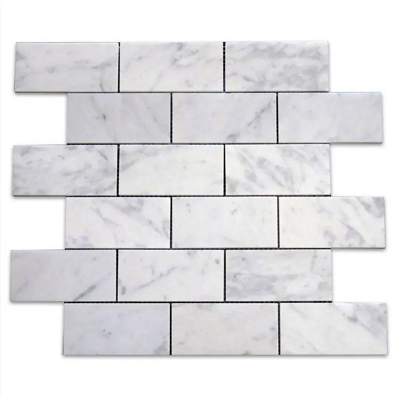Marble Tiles - Calacatta Subway Polished Marble Floor Wall Mosaic Tiles 50x10x10mm - intmarble
