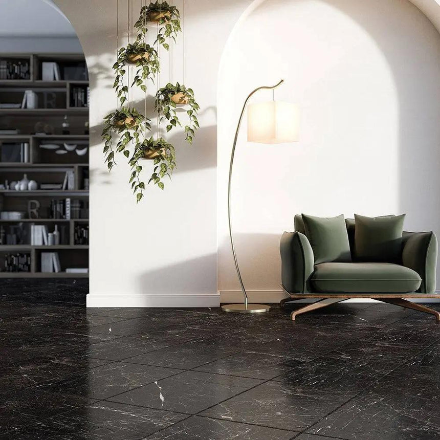 Marble Tiles - Elegant Black Polished Marble Tiles Floor Wall 750x750x20mm - intmarble