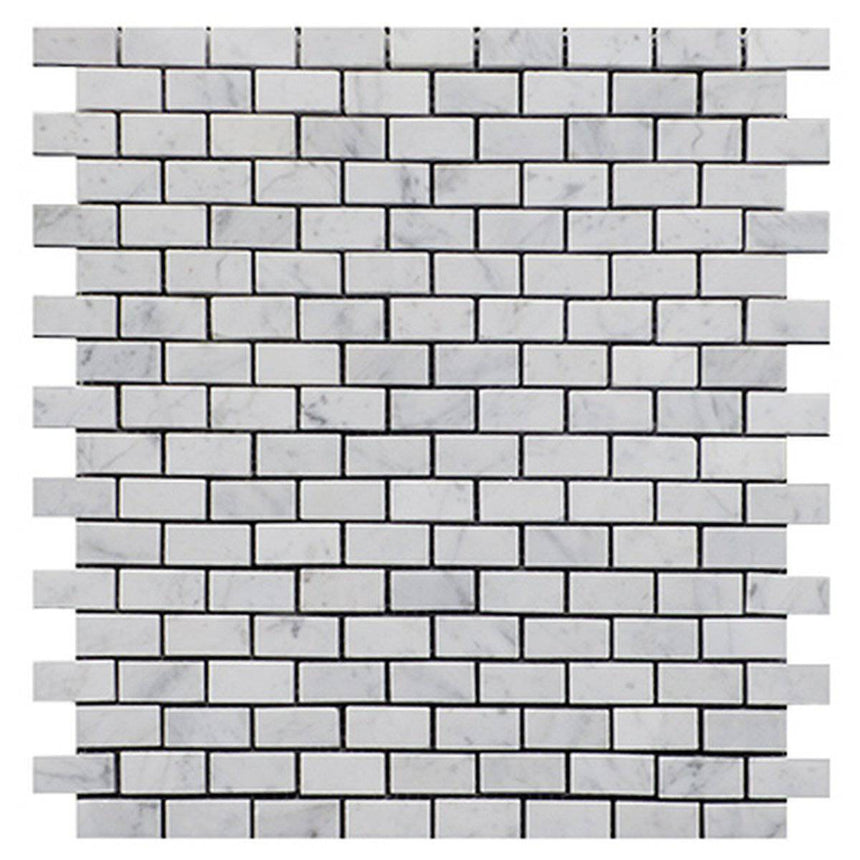 Marble Tiles - Carrara White Honed Marble Mosaic Tiles Mini Brick 15x30mm - intmarble