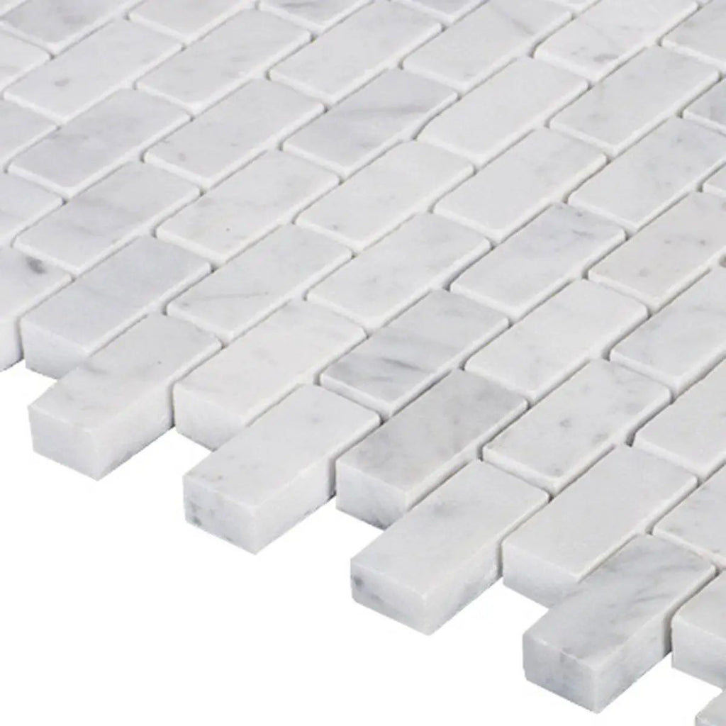 Marble Tiles - Carrara White Honed Marble Mosaic Tiles Mini Brick 15x30mm - intmarble